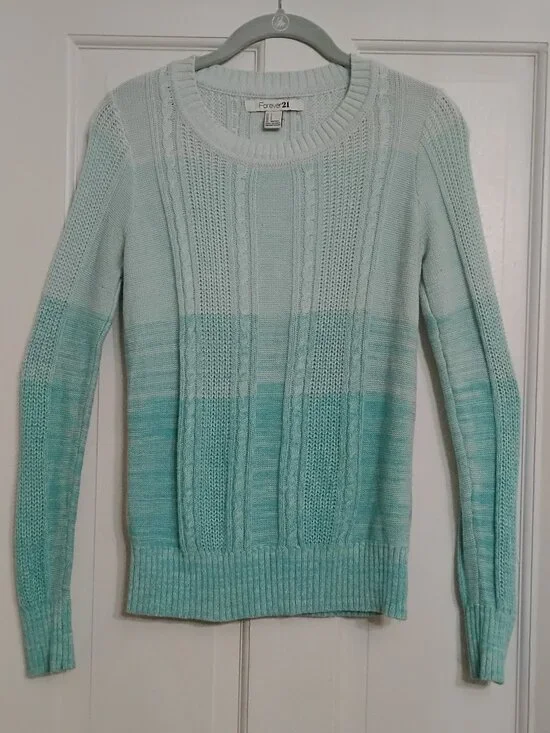 Forever 21 Cotton Blend Aqua Ombre Pullover Sweater - Picture 1 of 6